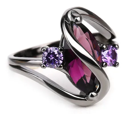 Crystal Ring--My Store-Color:Black Gold-Size:7