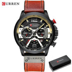 Military Leather Chronograph Wristwatch--My Store-Color:Black Black-Box