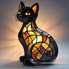 Table Top Cat and Dog Stained Glass LED Lamp