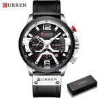 Military Leather Chronograph Wristwatch--My Store-Color:Silver Black-Box