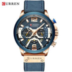 Military Leather Chronograph Wristwatch--My Store-Color:Rose Blue Watch