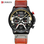 Military Leather Chronograph Wristwatch--My Store-Color:Black Black Watch