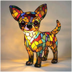 Table Top Cat and Dog Stained Glass LED Lamp