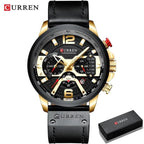 Military Leather Chronograph Wristwatch--My Store-Color:Gold Black-Box