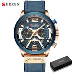 Military Leather Chronograph Wristwatch--My Store-Color:Rose Blue-Box