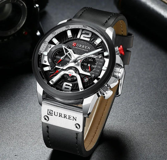 Military Leather Chronograph Wristwatch--My Store-My Store