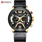 Military Leather Chronograph Wristwatch--My Store-Color:Gold Black Watch