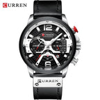 Military Leather Chronograph Wristwatch--My Store-Color:Silver Black Watch