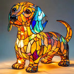 Table Top Cat and Dog Stained Glass LED Lamp