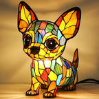 Table Top Cat and Dog Stained Glass LED Lamp