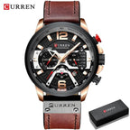 Military Leather Chronograph Wristwatch--My Store-Color:Rose Black-Box