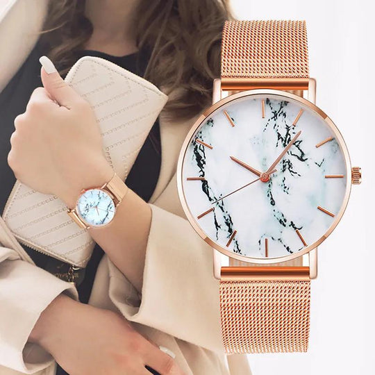 Fashion Rose Gold Mesh Band Creative Marble Female Wrist Watch Luxury Women Quartz Watches Gifts Relogio Feminino Drop Shipping--My Store-My Store